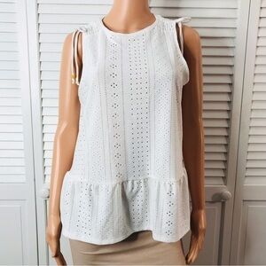 MICHAEL MICHAEL KORS White Peplum Sleeveless Shirt Size Small